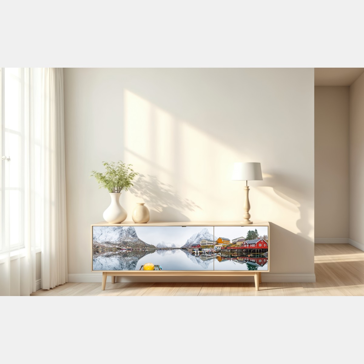 Naklejka repozycjonowalna spokojna panorama górskiego fiordu – Wallissimo® Naklejka repozycjonowalna spokojna panorama górskiego fiordu – Wallissimo®