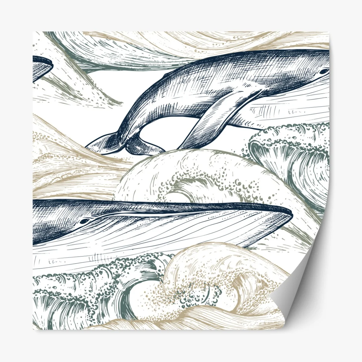 Naklejka repozycjonowalna rysunek wielorybów i morskich fal – Wallissimo® Naklejka repozycjonowalna rysunek wielorybów i morskich fal – Wallissimo®
