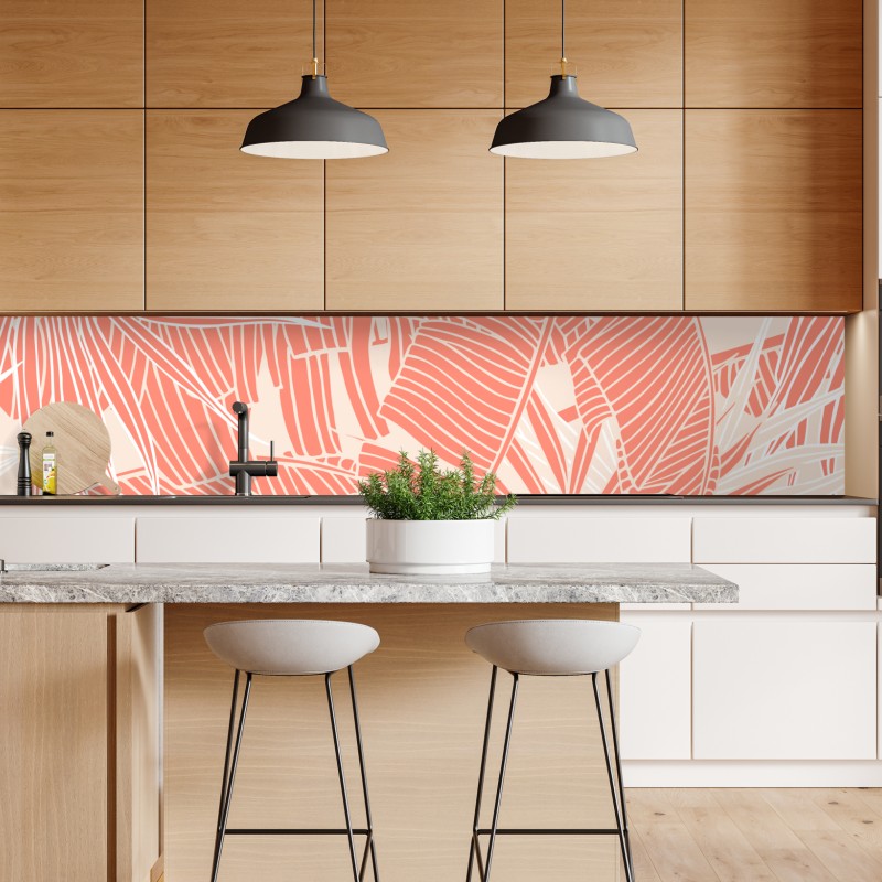 Naklejka repozycjonowalna czerwony botaniczny wzór liści – Wallissimo®