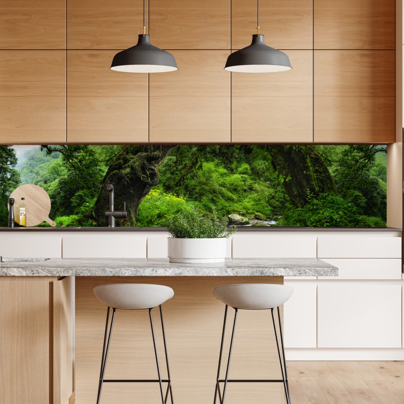 Naklejka repozycjonowalna mglisty las w odcieniach szarości – Wallissimo®