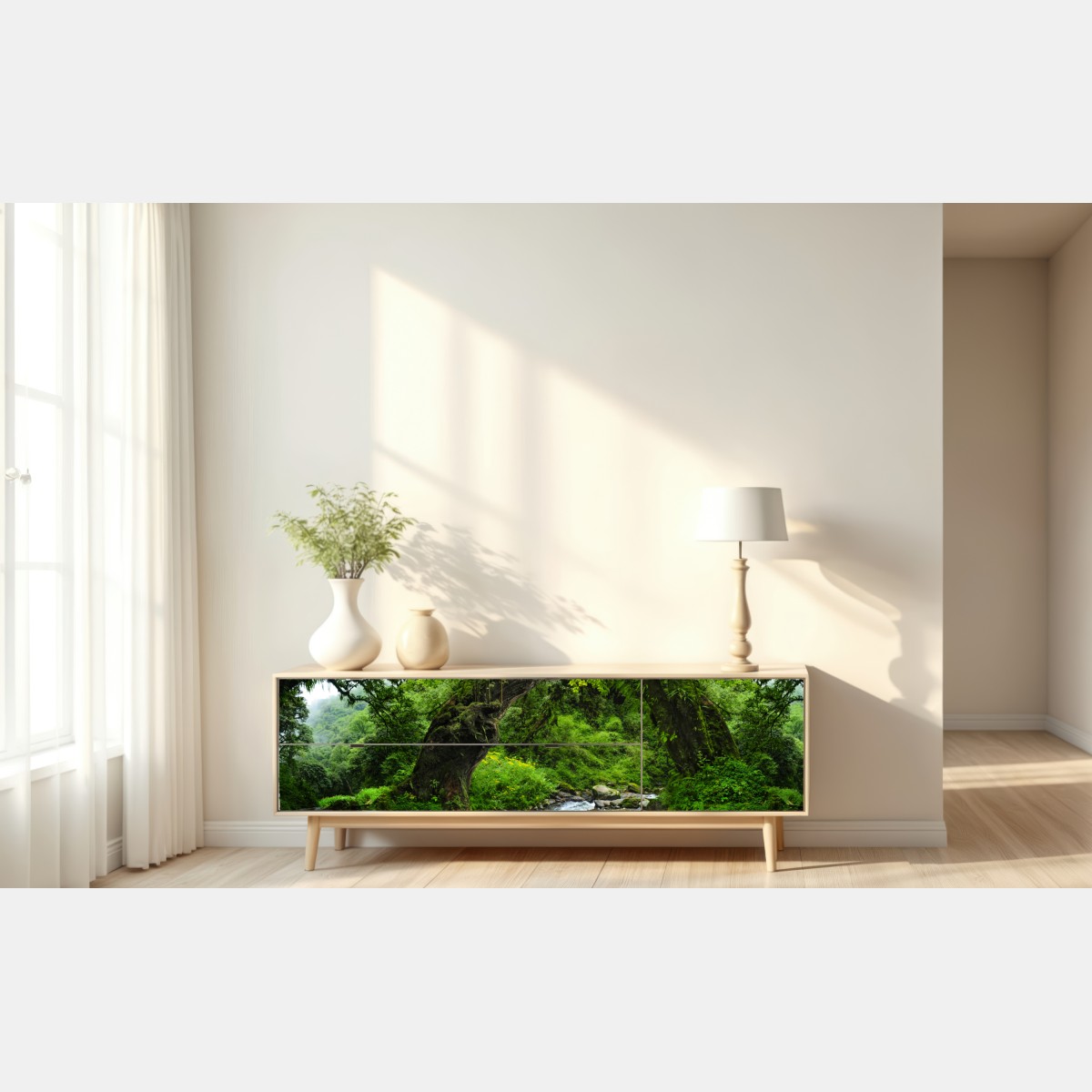 Naklejka repozycjonowalna mszysty leśny strumień panorama – Wallissimo® Naklejka repozycjonowalna mszysty leśny strumień panorama – Wallissimo®
