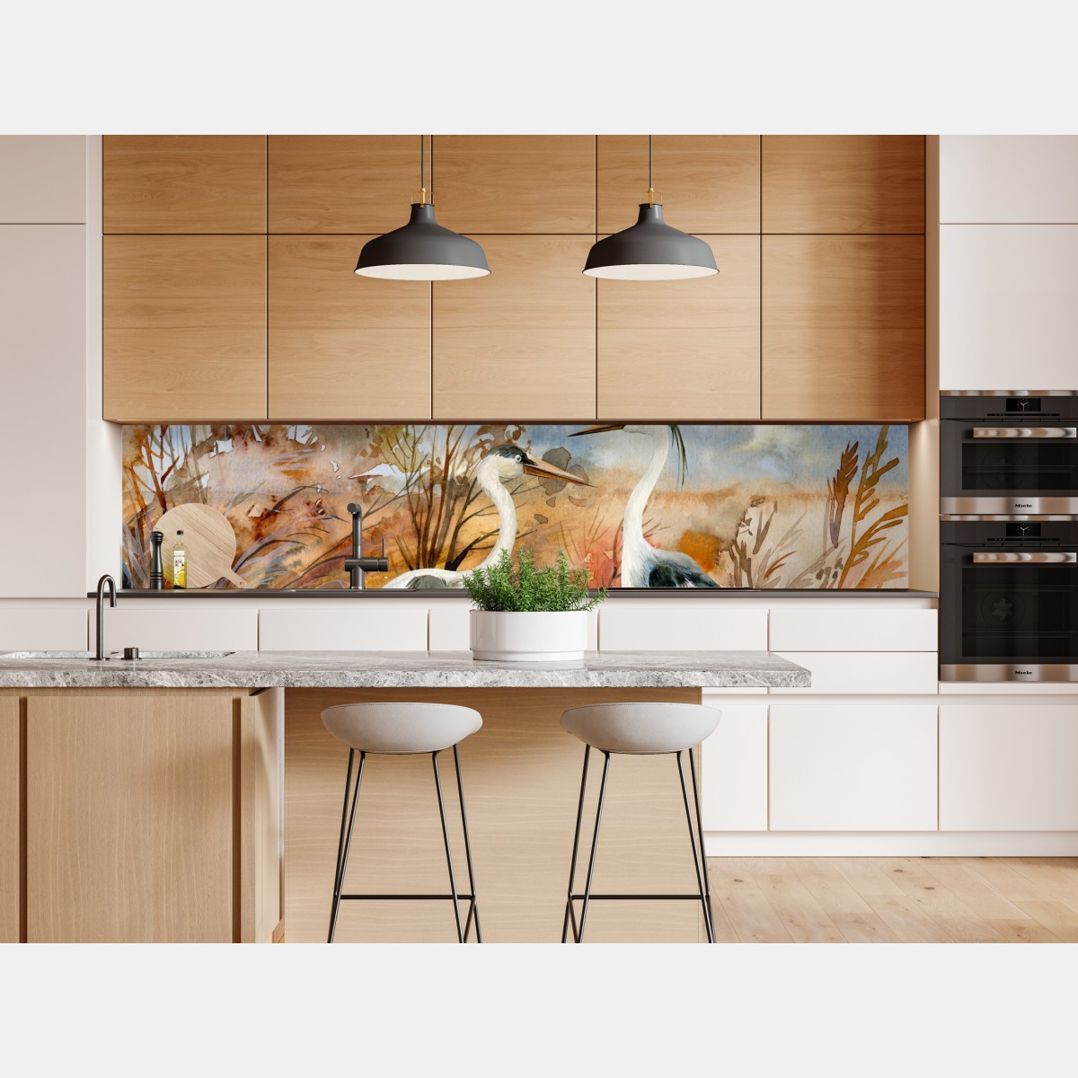 Naklejka repozycjonowalna dwie czaple na jesiennym mokradle – Wallissimo® Naklejka repozycjonowalna dwie czaple na jesiennym mokradle – Wallissimo®