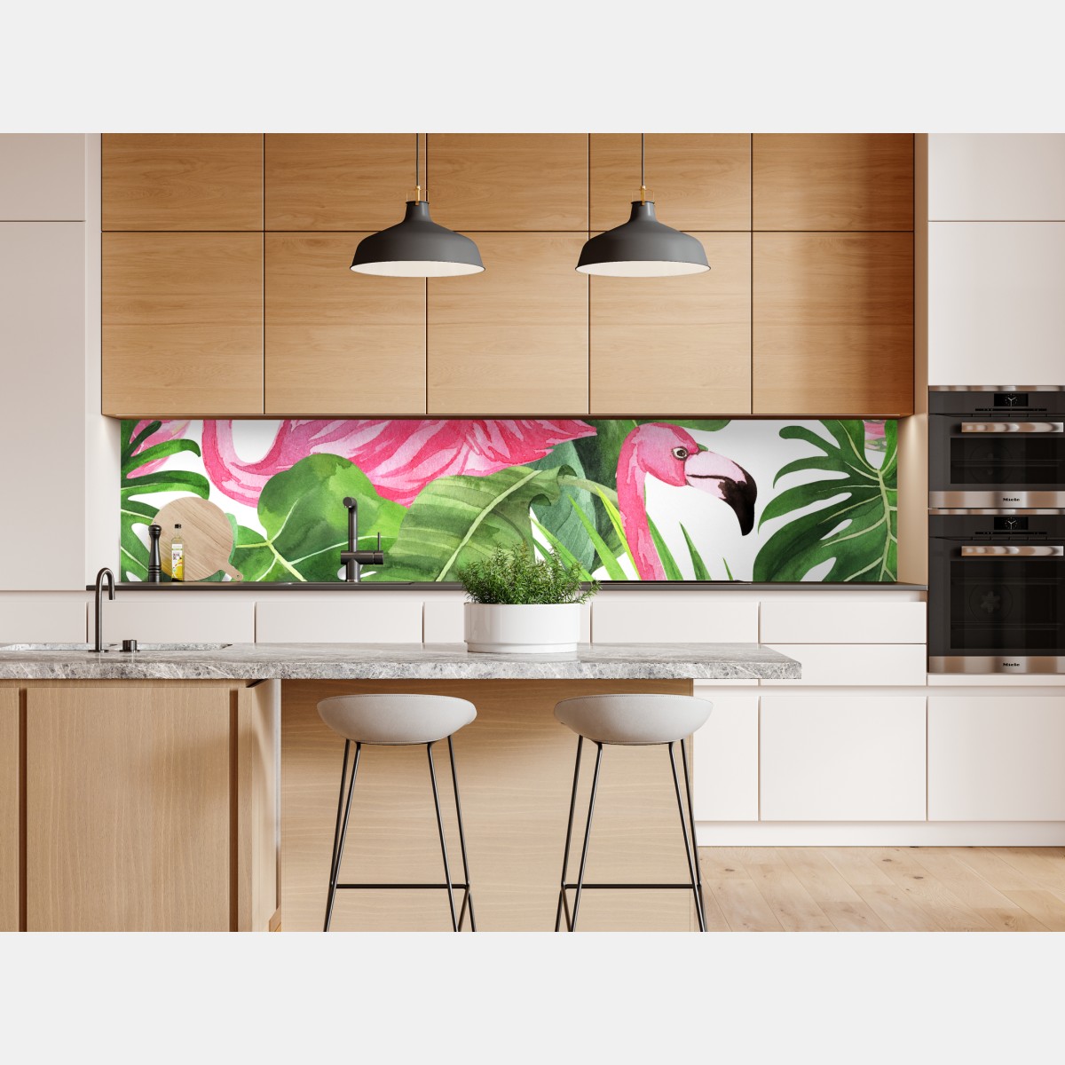 Naklejka repozycjonowalna różowe flamingi tropikalny wzór akwarelowy – Wallissimo® Naklejka repozycjonowalna różowe flamingi tropikalny wzór akwarelowy – Wallissimo®