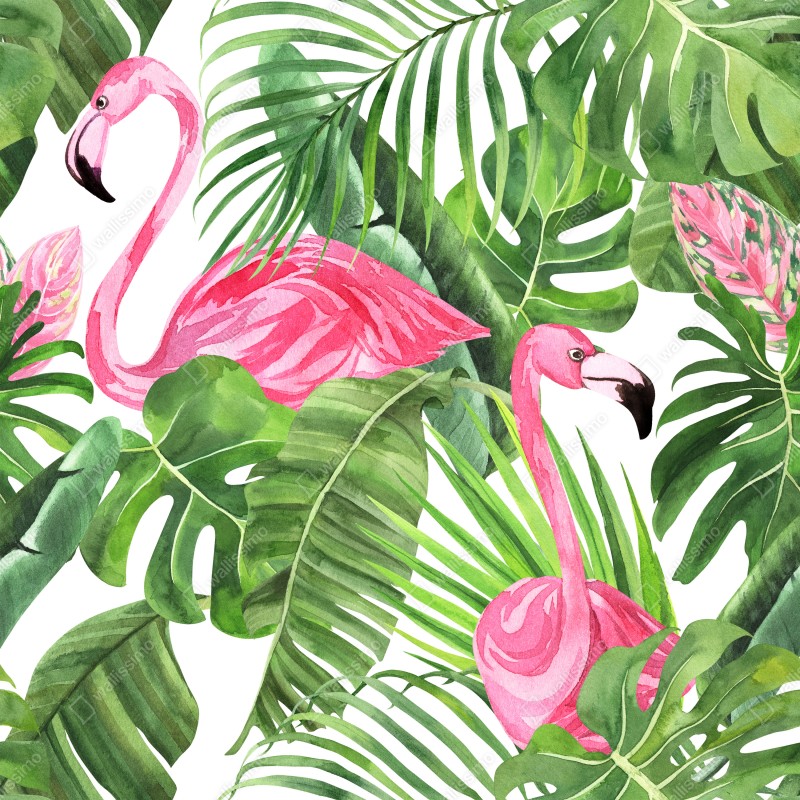 Naklejka repozycjonowalna różowe flamingi tropikalny wzór akwarelowy – Wallissimo® Naklejka repozycjonowalna różowe flamingi tropikalny wzór akwarelowy – Wallissimo®