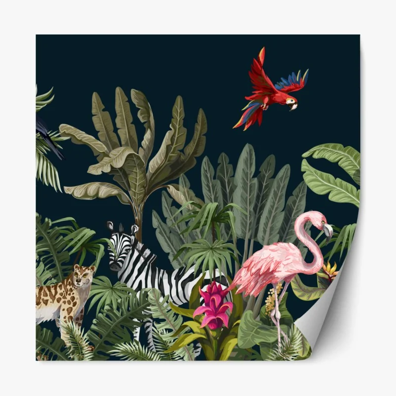 Naklejka repozycjonowalna tropikalna scena dżungli z dziką fauną