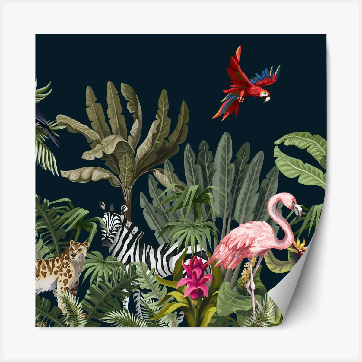 Naklejka repozycjonowalna tropikalna scena dżungli z dziką fauną – Wallissimo® Naklejka repozycjonowalna tropikalna scena dżungli z dziką fauną – Wallissimo®