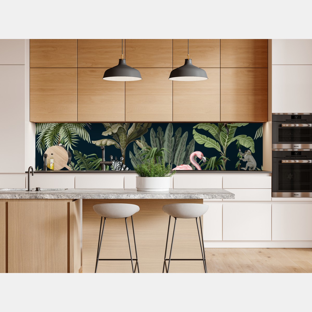 Naklejka repozycjonowalna tropikalna scena dżungli z dziką fauną – Wallissimo® Naklejka repozycjonowalna tropikalna scena dżungli z dziką fauną – Wallissimo®