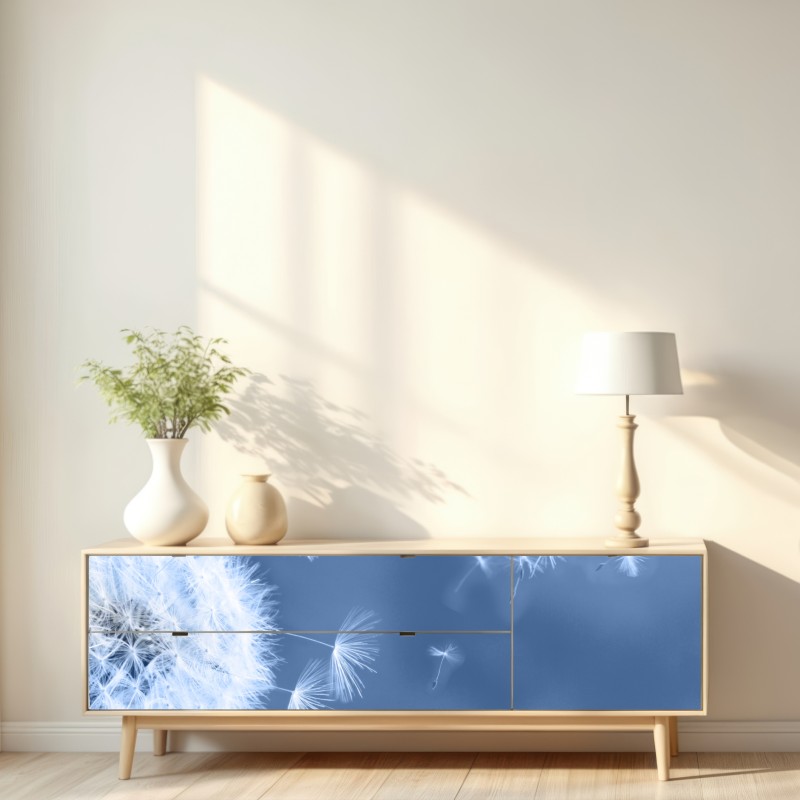 Naklejka repozycjonowalna delikatne nasiona dmuchawca w odcieniach niebieskiego – Wallissimo® Naklejka repozycjonowalna delikatne nasiona dmuchawca w odcieniach niebieskiego – Wallissimo®