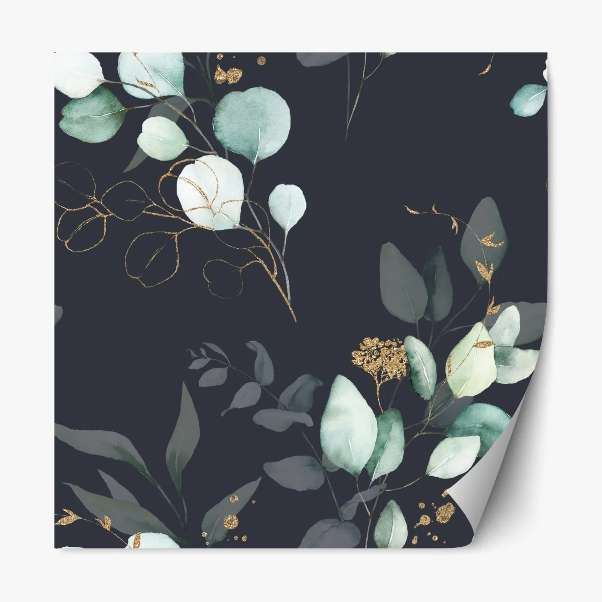 Naklejka repozycjonowalna eukaliptusowe liście akwarelowe na ciemnym tle – Wallissimo® Naklejka repozycjonowalna eukaliptusowe liście akwarelowe na ciemnym tle – Wallissimo®