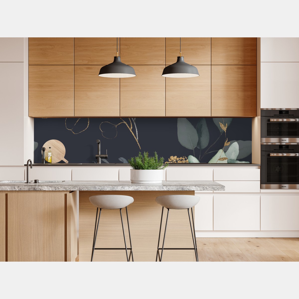 Naklejka repozycjonowalna eukaliptusowe liście akwarelowe na ciemnym tle – Wallissimo® Naklejka repozycjonowalna eukaliptusowe liście akwarelowe na ciemnym tle – Wallissimo®