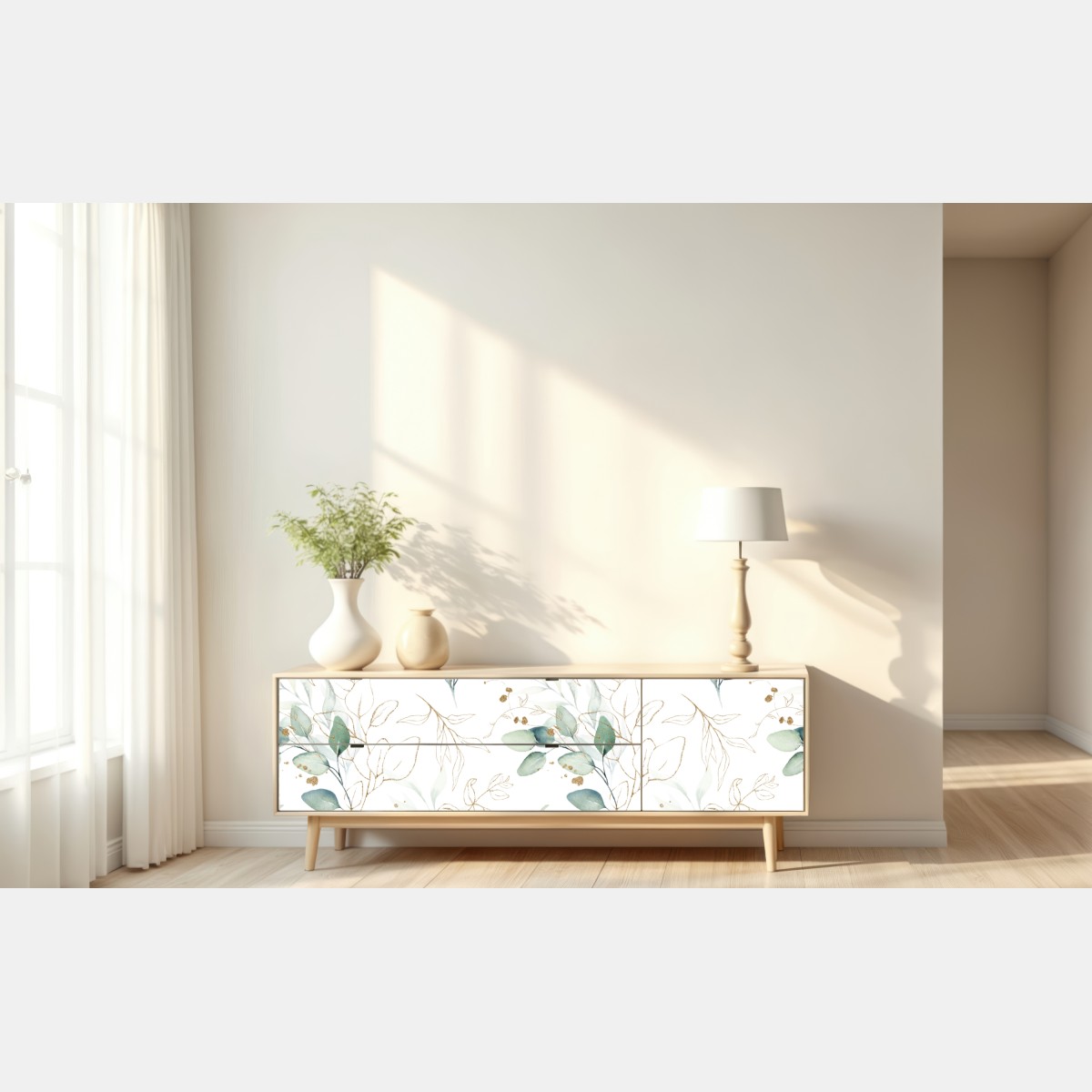 Naklejka repozycjonowalna miękki wzór eukaliptusa w akwareli – Wallissimo® Naklejka repozycjonowalna miękki wzór eukaliptusa w akwareli – Wallissimo®