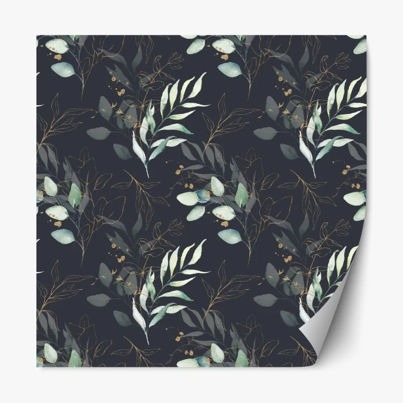 Naklejka repozycjonowalna akwarelowe liście eukaliptusa na ciemnym tle