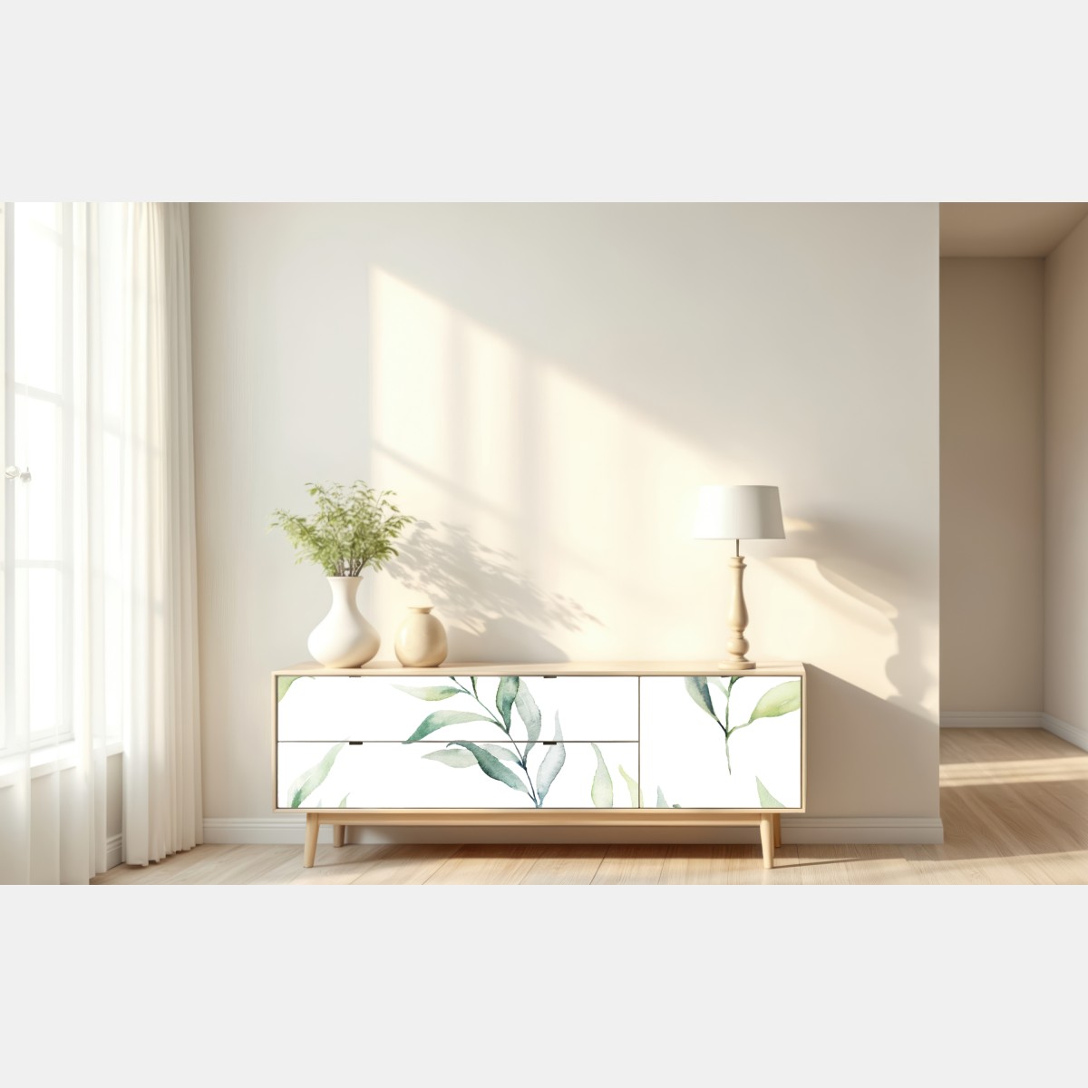 Naklejka repozycjonowalna delikatny akwarelowy wzór z liśćmi eukaliptusa – Wallissimo® Naklejka repozycjonowalna delikatny akwarelowy wzór z liśćmi eukaliptusa – Wallissimo®