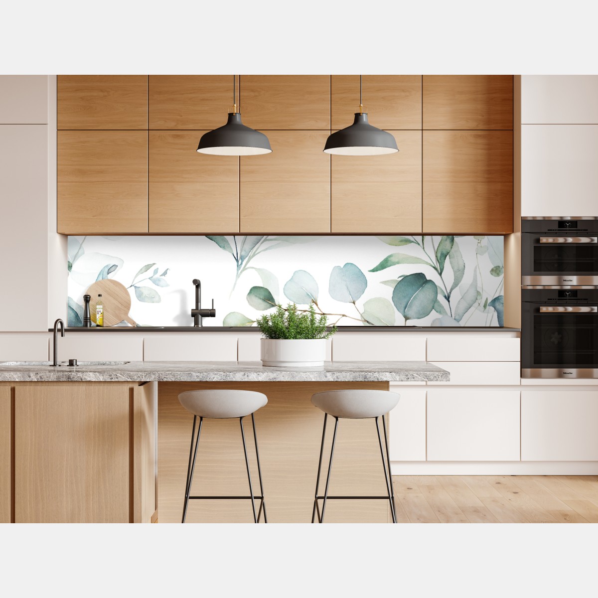 Naklejka repozycjonowalna akwarelowy wzór eukaliptusa i liści – Wallissimo® Naklejka repozycjonowalna akwarelowy wzór eukaliptusa i liści – Wallissimo®