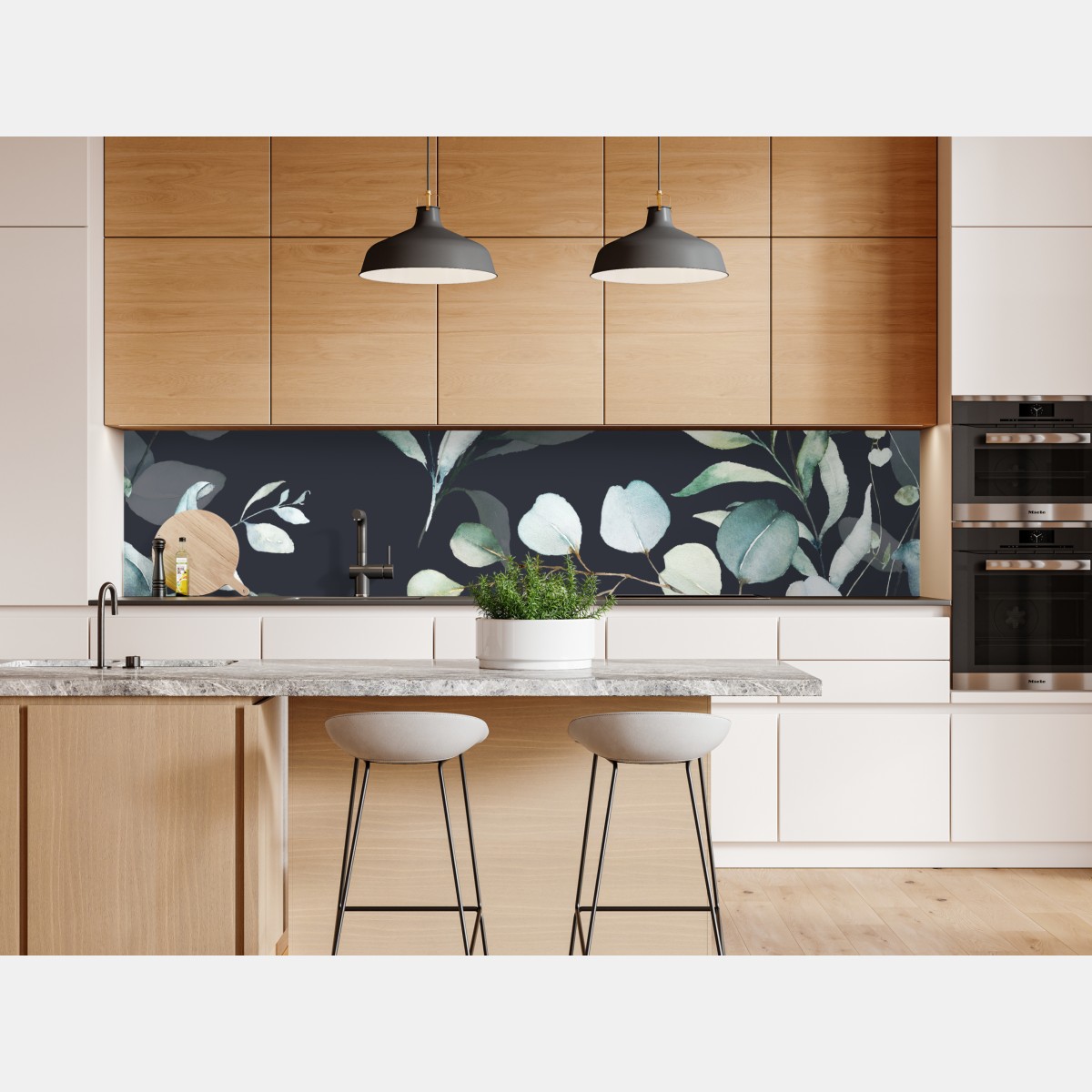 Naklejka repozycjonowalna wzór botaniczny eukaliptusa w akwareli na ciemnym tle – Wallissimo® Naklejka repozycjonowalna wzór botaniczny eukaliptusa w akwareli na ciemnym tle – Wallissimo®