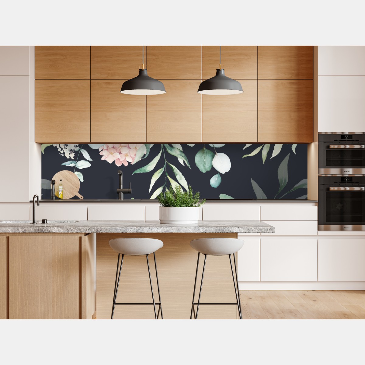 Naklejka repozycjonowalna elegancki akwarelowy wzór kwiatowy na ciemnym tle – Wallissimo® Naklejka repozycjonowalna elegancki akwarelowy wzór kwiatowy na ciemnym tle – Wallissimo®