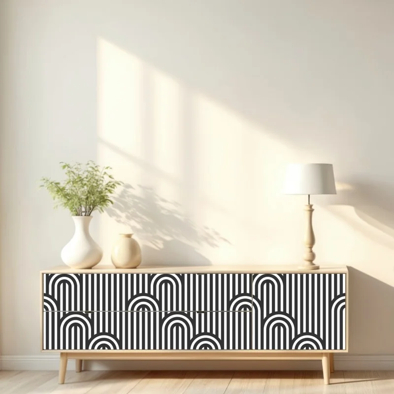 Naklejka repozycjonowalna czarno-biały geometryczny wzór w paski – Wallissimo® Naklejka repozycjonowalna czarno-biały geometryczny wzór w paski – Wallissimo®