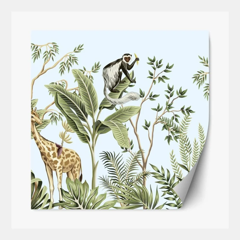 Naklejka repozycjonowalna tropikalna dżungla ze zwierzętami