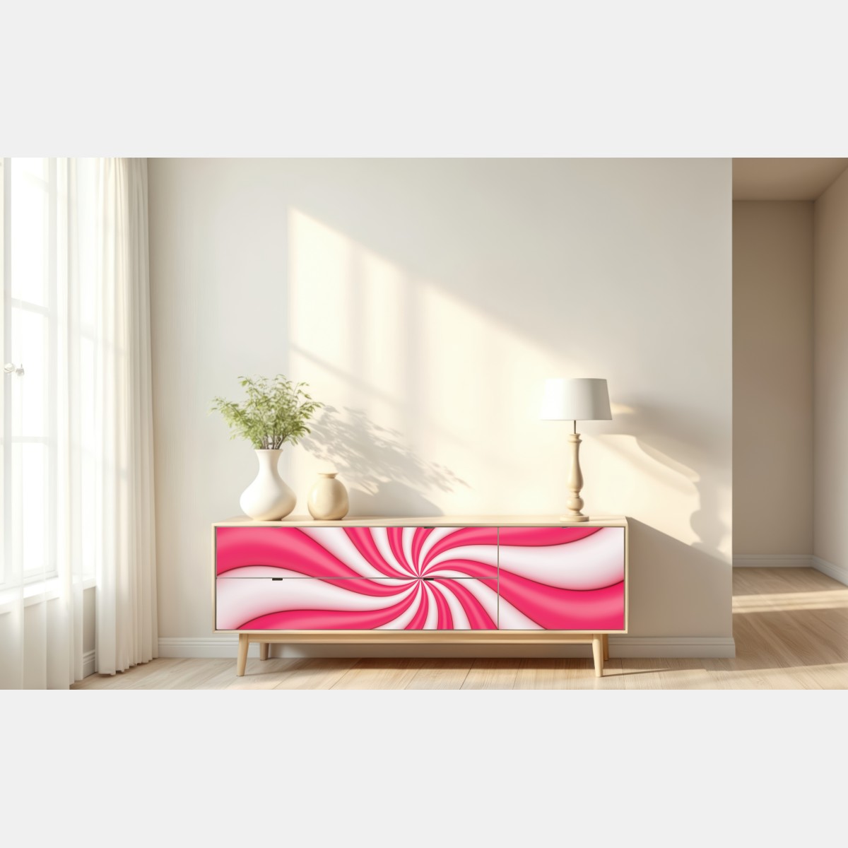 Naklejka repozycjonowalna różowa cukierkowa spirala – Wallissimo® Naklejka repozycjonowalna różowa cukierkowa spirala – Wallissimo®