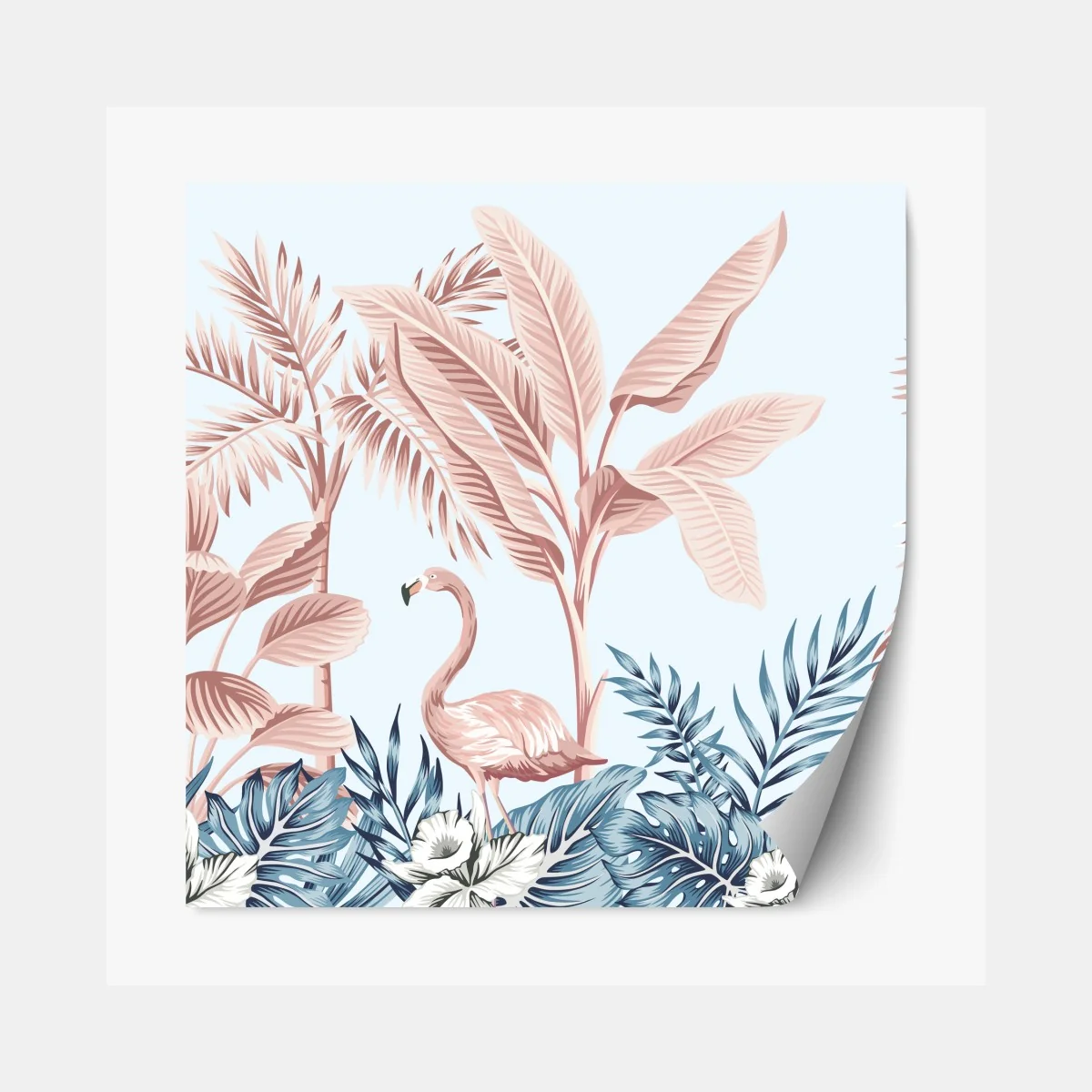 Naklejka repozycjonowalna pastelowy tropikalny ogród z flamingiem – Wallissimo® Naklejka repozycjonowalna pastelowy tropikalny ogród z flamingiem – Wallissimo®