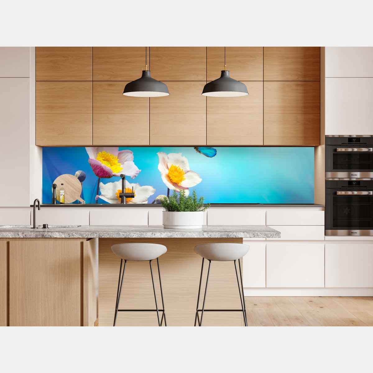 Naklejka repozycjonowalna delikatne różowe anemony i niebieski motyl – Wallissimo® Naklejka repozycjonowalna delikatne różowe anemony i niebieski motyl – Wallissimo®