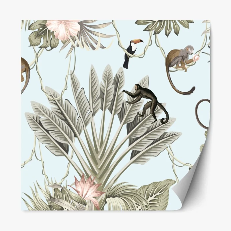 Naklejka repozycjonowalna pastelowy wzór dżungli z zwierzętami