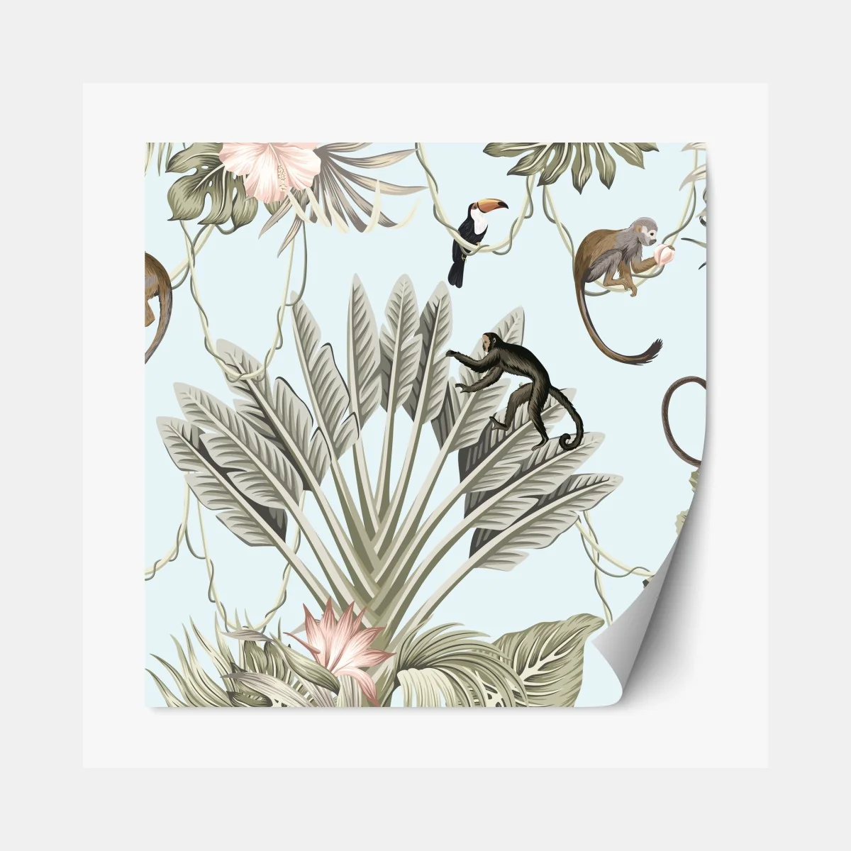 Naklejka repozycjonowalna pastelowy wzór dżungli z zwierzętami – Wallissimo® Naklejka repozycjonowalna pastelowy wzór dżungli z zwierzętami – Wallissimo®