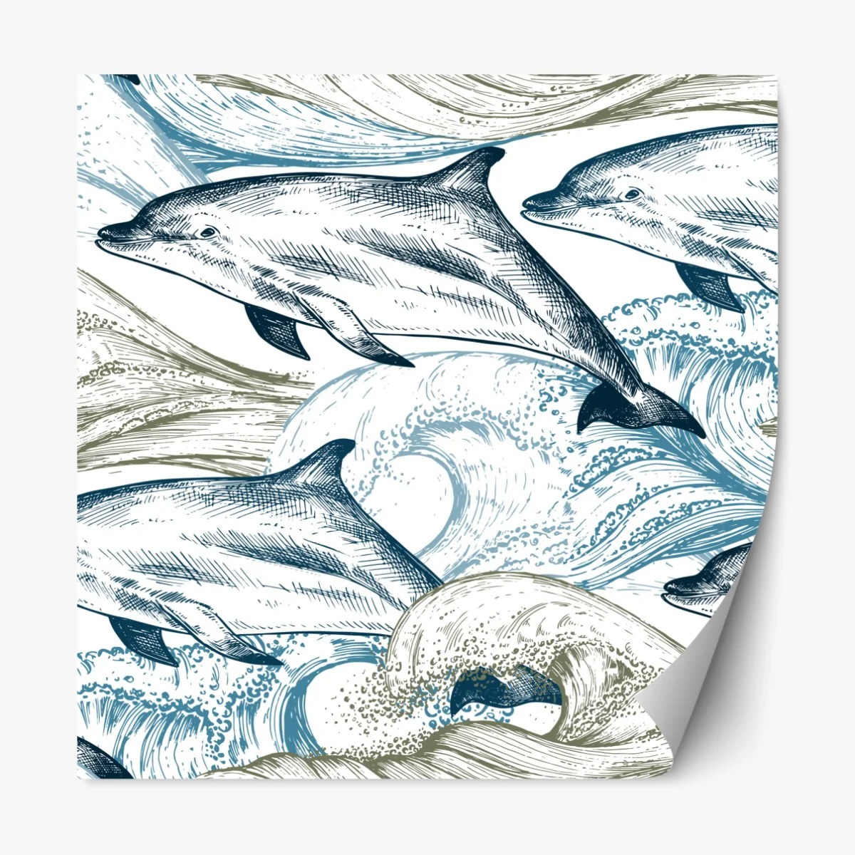 Naklejka repozycjonowalna vintage delfiny oceaniczna ilustracja – Wallissimo® Naklejka repozycjonowalna vintage delfiny oceaniczna ilustracja – Wallissimo®