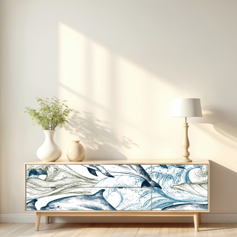 Naklejka repozycjonowalna vintage delfiny oceaniczna ilustracja – Wallissimo® Naklejka repozycjonowalna vintage delfiny oceaniczna ilustracja – Wallissimo®