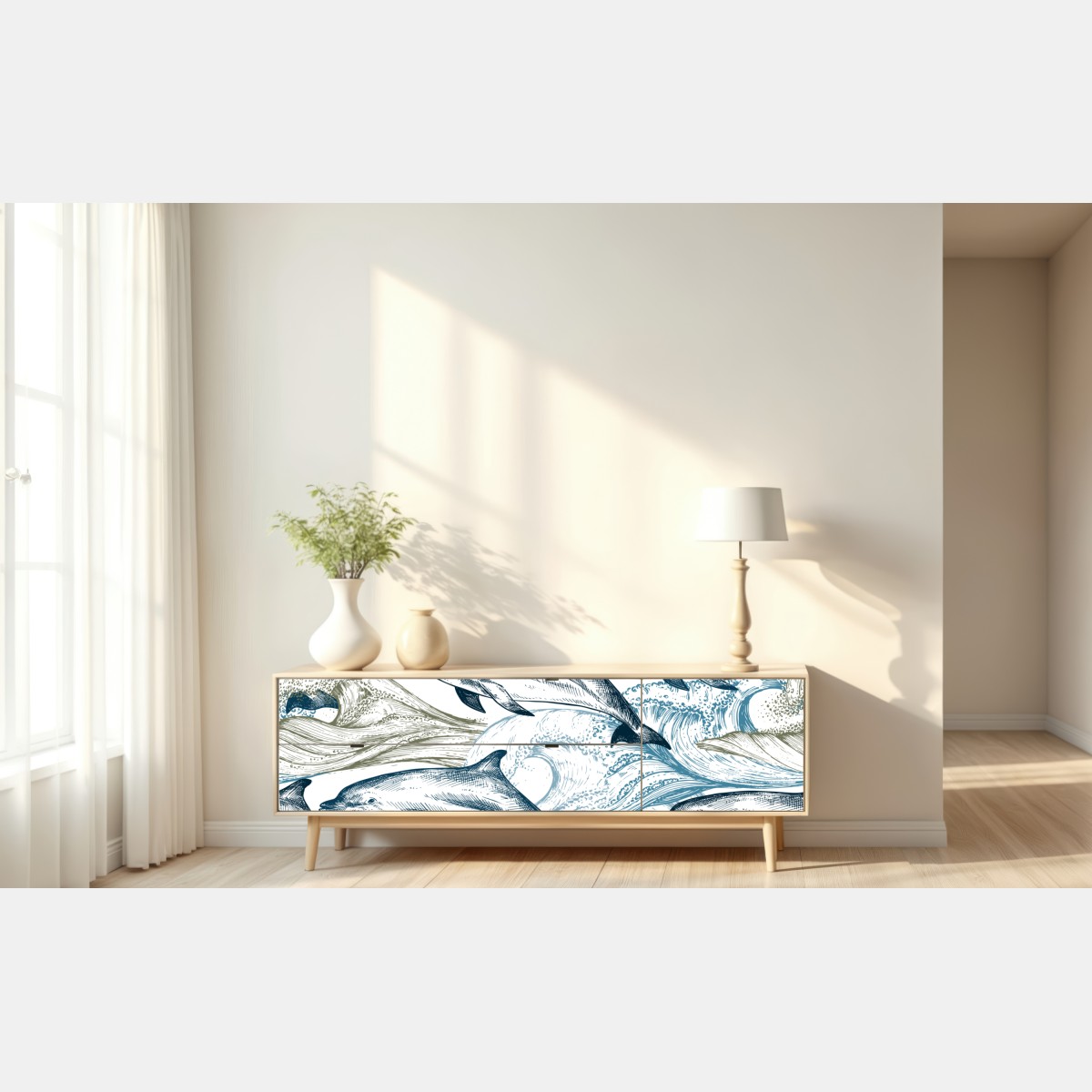 Naklejka repozycjonowalna vintage delfiny oceaniczna ilustracja – Wallissimo® Naklejka repozycjonowalna vintage delfiny oceaniczna ilustracja – Wallissimo®