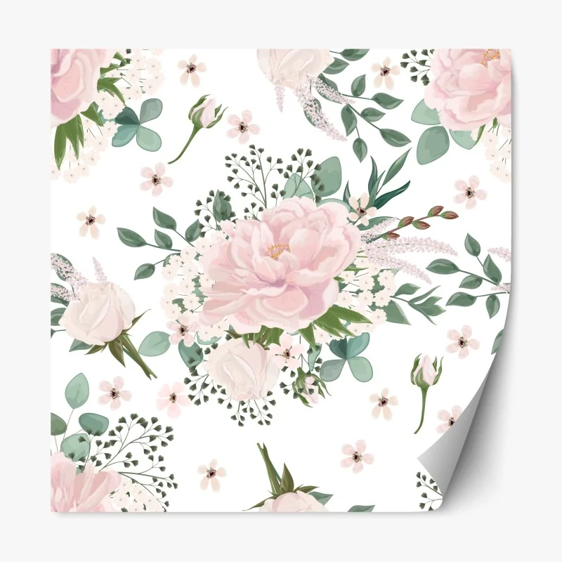 Naklejka repozycjonowalna delikatny różowy wzór peonii