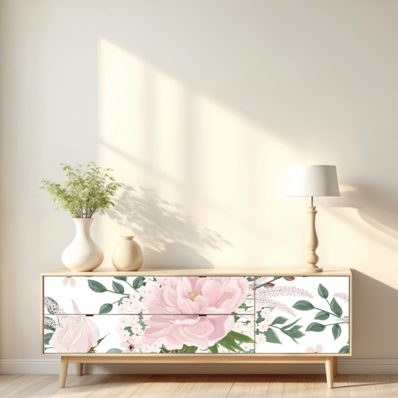 Naklejka repozycjonowalna delikatny różowy wzór peonii – Wallissimo® Naklejka repozycjonowalna delikatny różowy wzór peonii – Wallissimo®