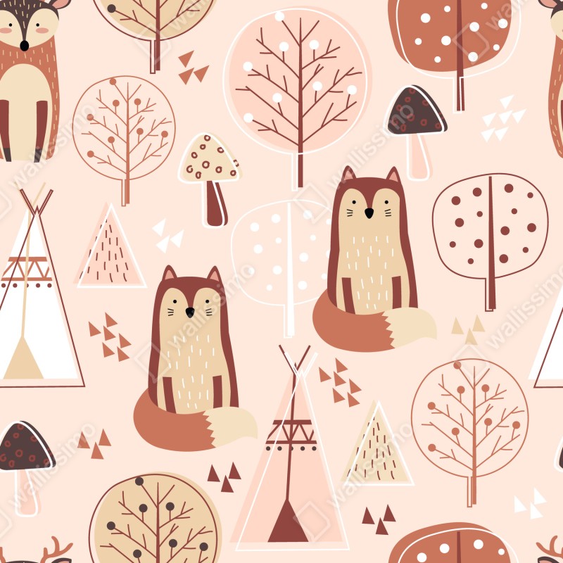 Naklejka repozycjonowalna wzór z lisami do pokoju dziecięcego – Wallissimo® Naklejka repozycjonowalna wzór z lisami do pokoju dziecięcego – Wallissimo®