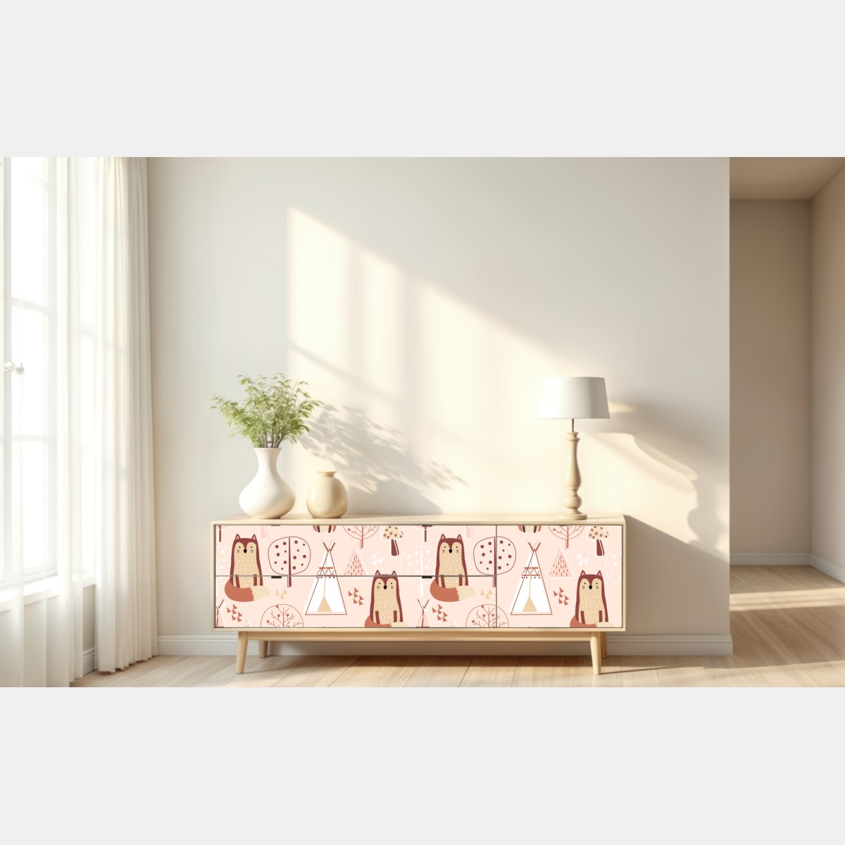 Naklejka repozycjonowalna wzór z lisami do pokoju dziecięcego – Wallissimo® Naklejka repozycjonowalna wzór z lisami do pokoju dziecięcego – Wallissimo®