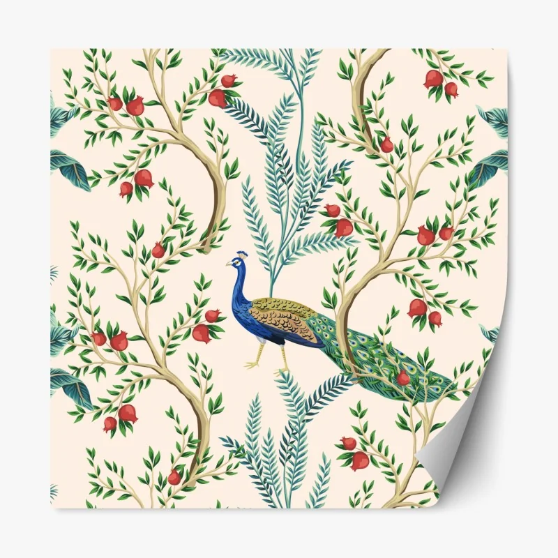 Naklejka repozycjonowalna paw wśród gałęzi granatu