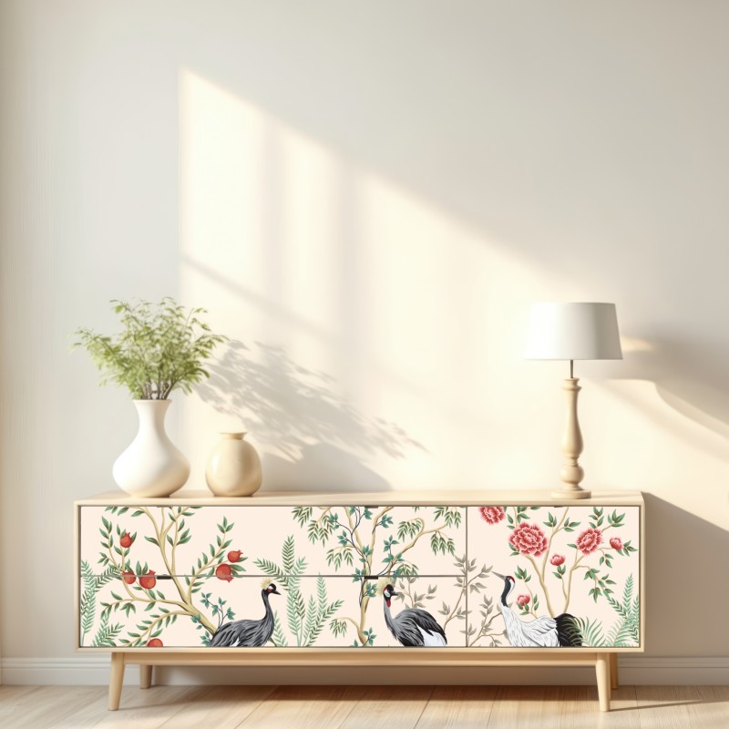 Naklejka repozycjonowalna ogród żurawi w stylu orientalnym – Wallissimo® Naklejka repozycjonowalna ogród żurawi w stylu orientalnym – Wallissimo®