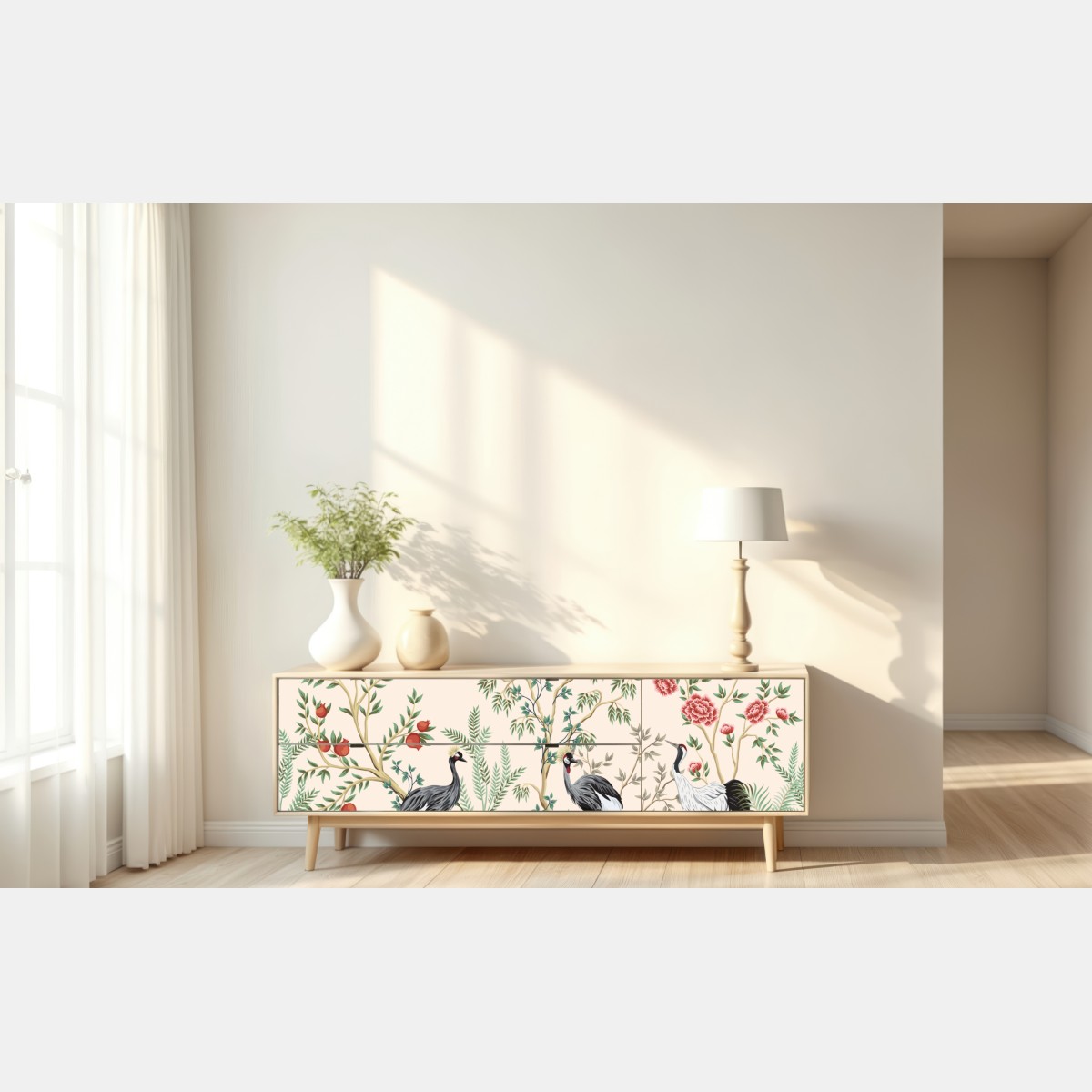 Naklejka repozycjonowalna ogród żurawi w stylu orientalnym – Wallissimo® Naklejka repozycjonowalna ogród żurawi w stylu orientalnym – Wallissimo®