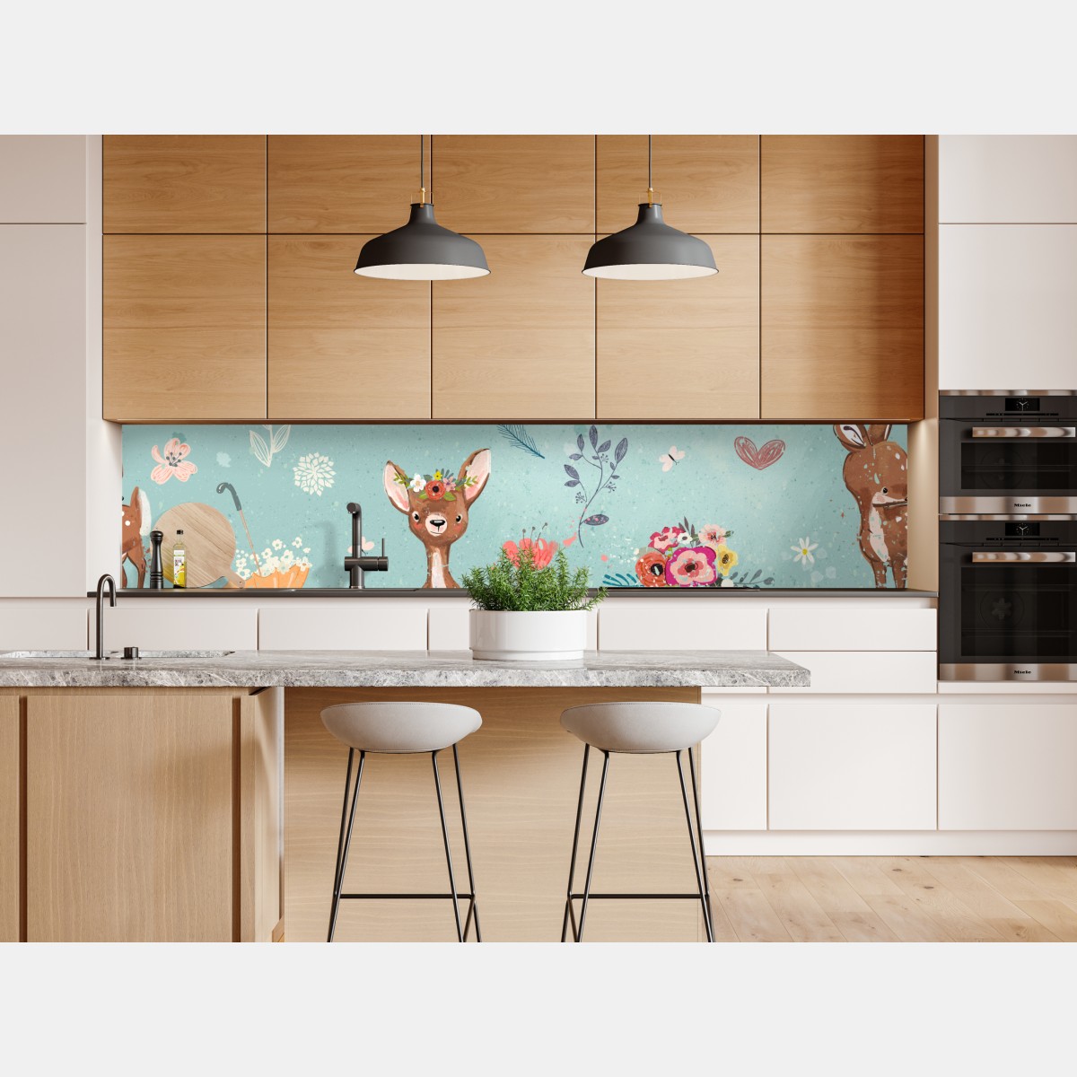 Naklejka repozycjonowalna pastelowy wzór leśnych sarenek i królików – Wallissimo® Naklejka repozycjonowalna pastelowy wzór leśnych sarenek i królików – Wallissimo®