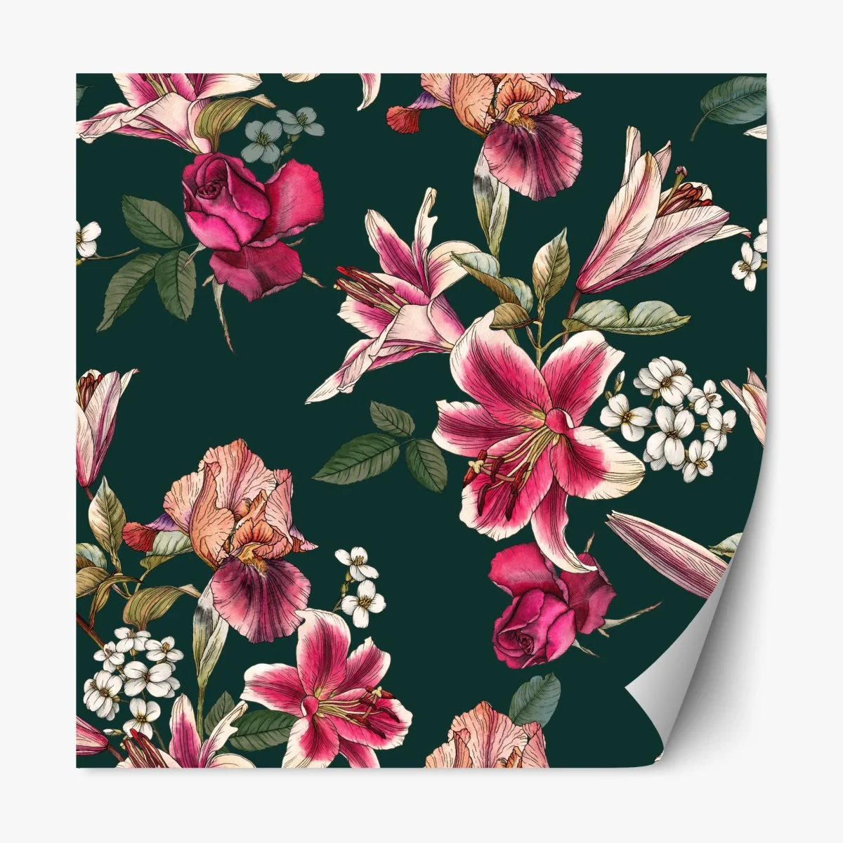 Naklejka repozycjonowalna vintage botaniczny wzór kwiatowy na głębokiej zieleni – Wallissimo® Naklejka repozycjonowalna vintage botaniczny wzór kwiatowy na głębokiej zieleni – Wallissimo®