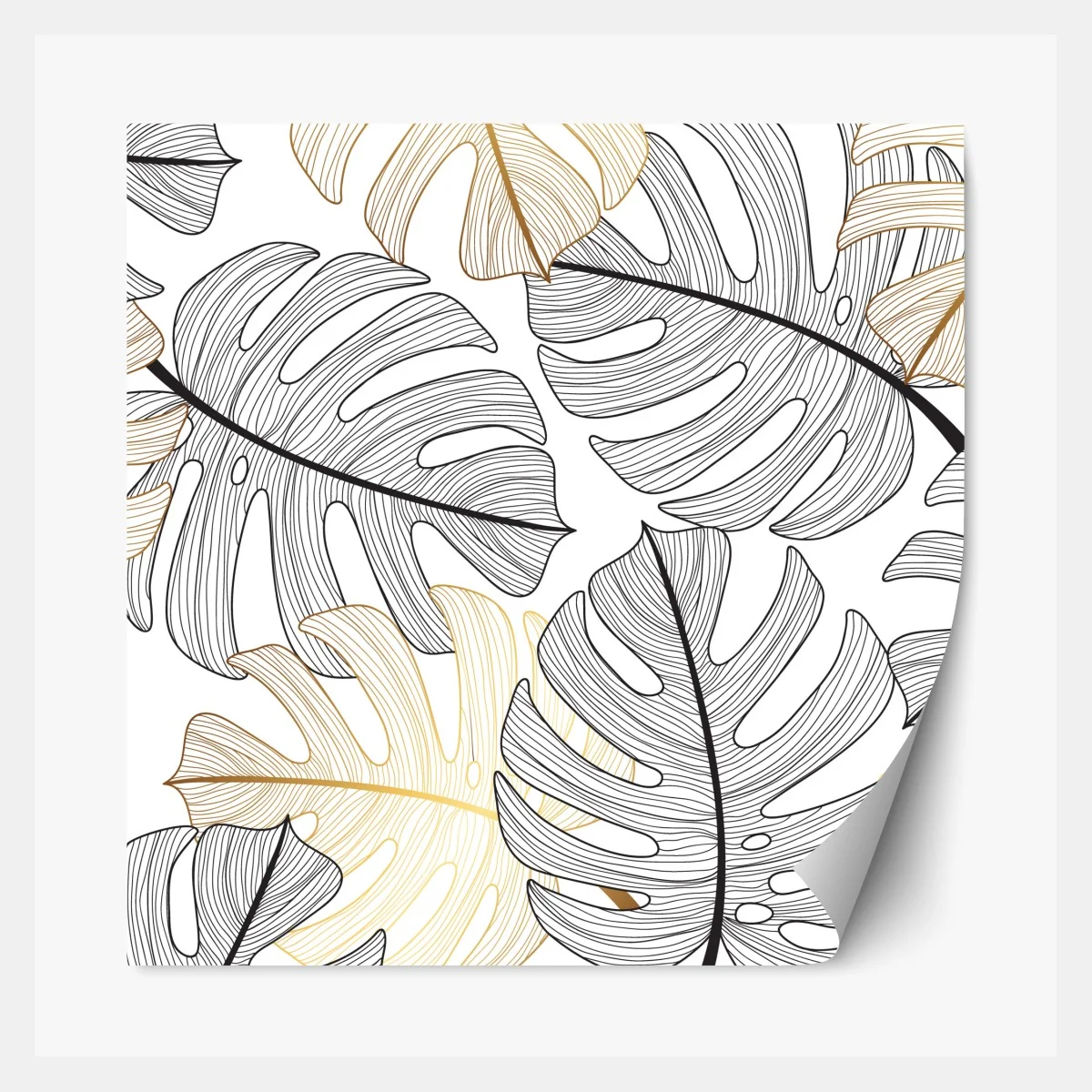 Naklejka repozycjonowalna wzór liści monstera ze złotymi akcentami – Wallissimo® Naklejka repozycjonowalna wzór liści monstera ze złotymi akcentami – Wallissimo®