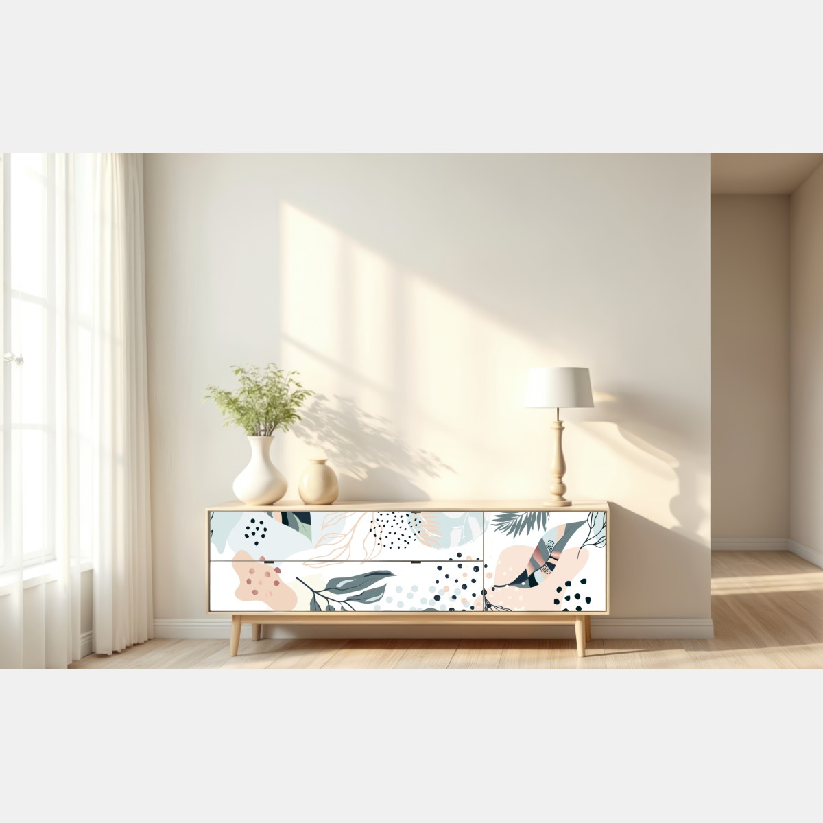 Naklejka repozycjonowalna pastelowy botaniczny wzór abstrakcyjny – Wallissimo® Naklejka repozycjonowalna pastelowy botaniczny wzór abstrakcyjny – Wallissimo®