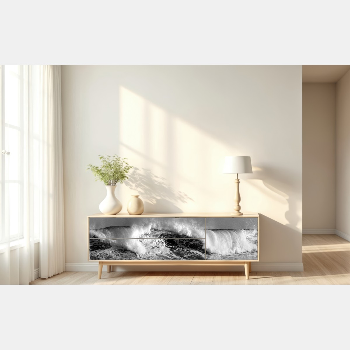 Naklejka repozycjonowalna dramatyczna czarno-biała fala oceanu – Wallissimo® Naklejka repozycjonowalna dramatyczna czarno-biała fala oceanu – Wallissimo®