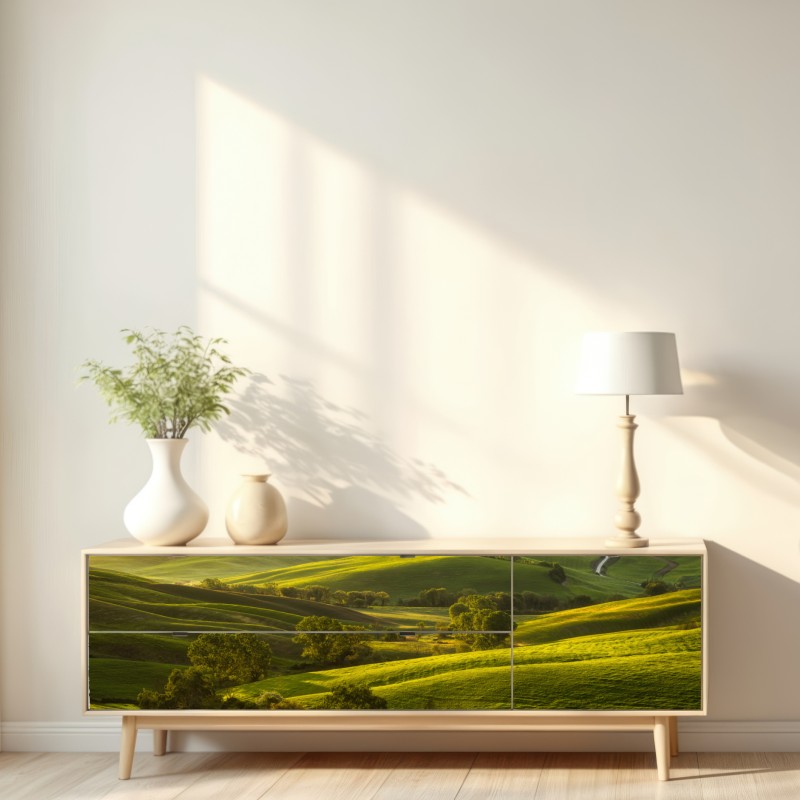 Naklejka repozycjonowalna słoneczne zielone pagórki – Wallissimo® Naklejka repozycjonowalna słoneczne zielone pagórki – Wallissimo®
