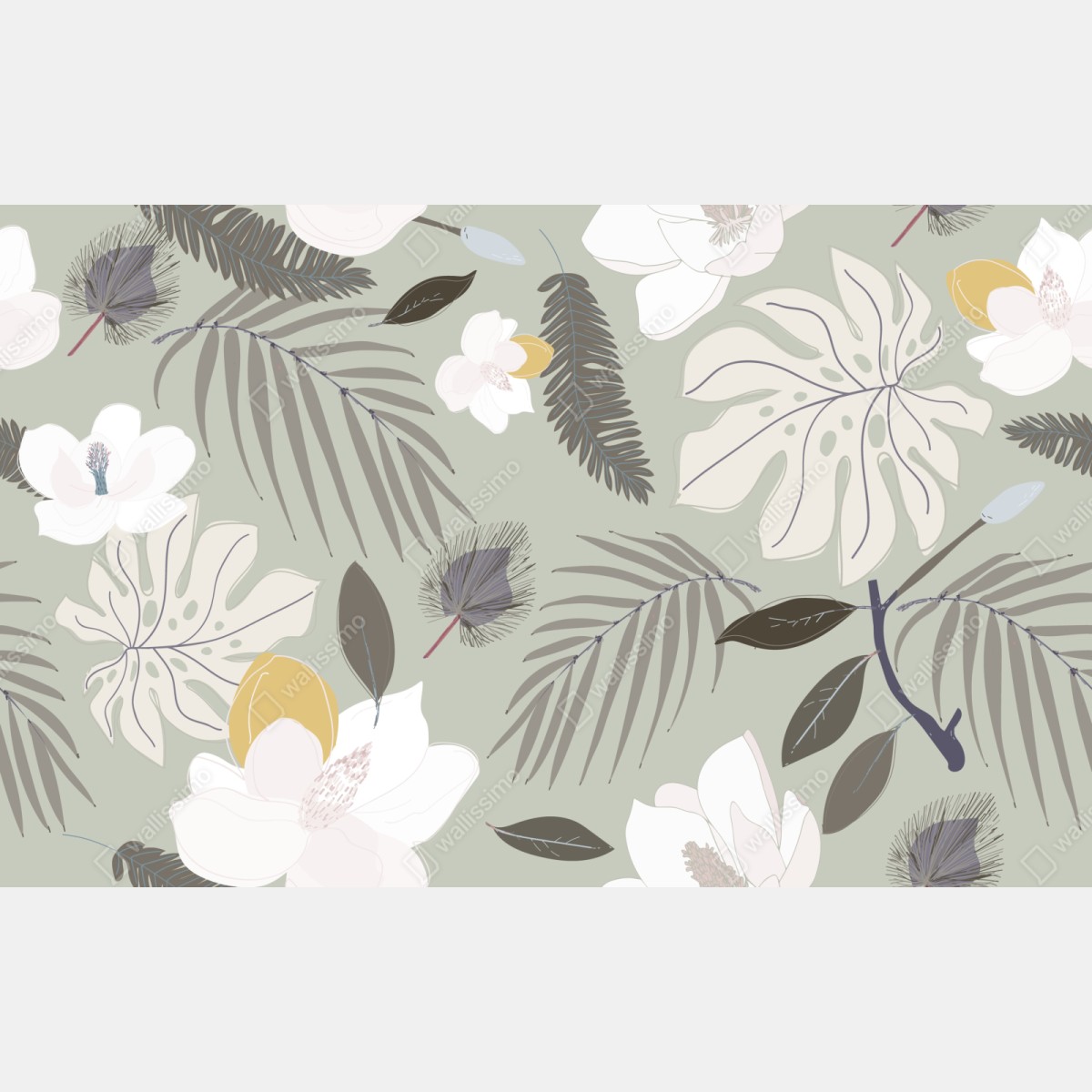 Naklejka repozycjonowalna delikatny pastelowy wzór botaniczny – Wallissimo® Naklejka repozycjonowalna delikatny pastelowy wzór botaniczny – Wallissimo®