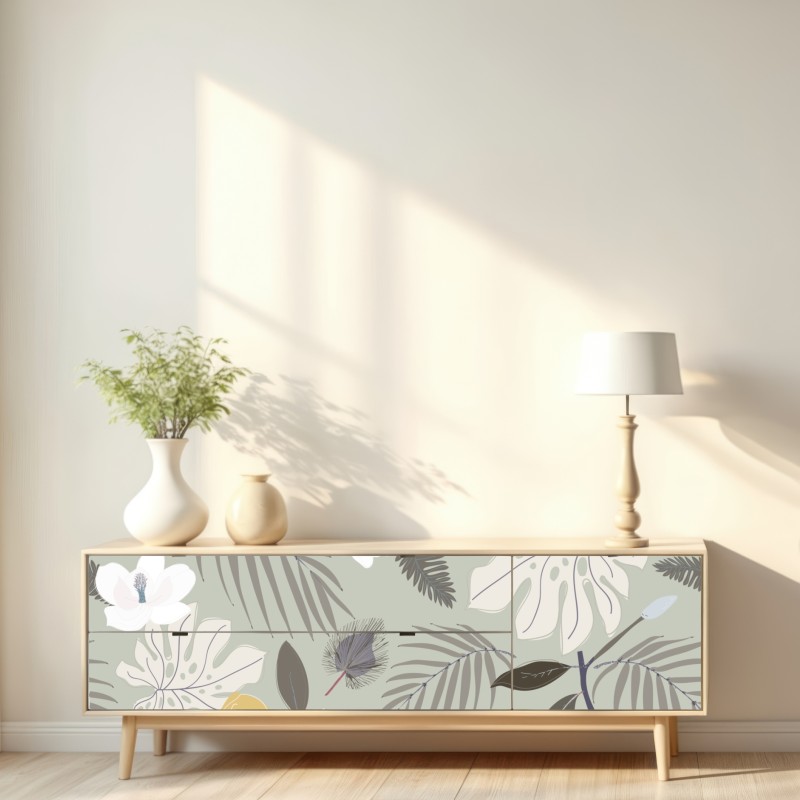 Naklejka repozycjonowalna delikatny pastelowy wzór botaniczny – Wallissimo® Naklejka repozycjonowalna delikatny pastelowy wzór botaniczny – Wallissimo®