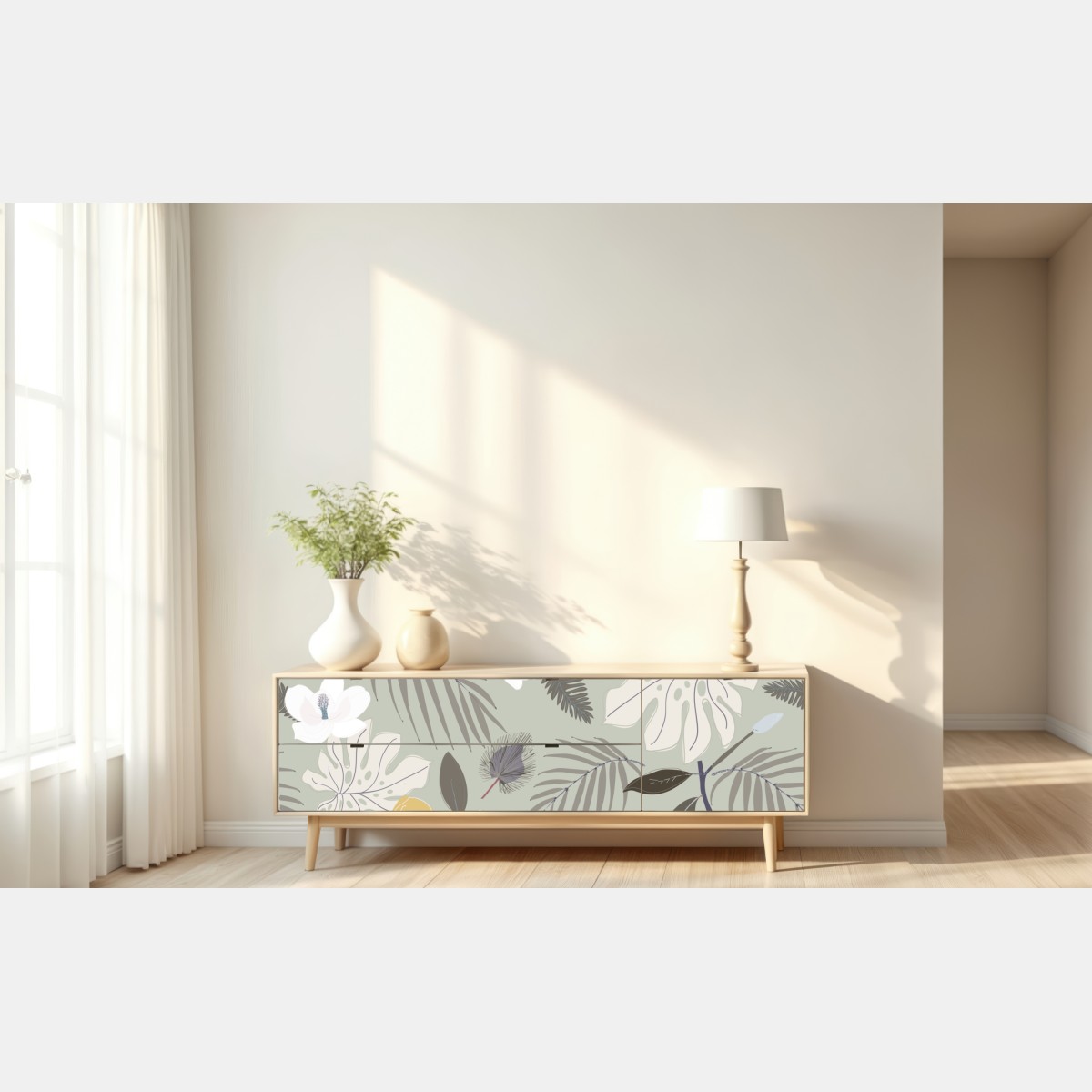 Naklejka repozycjonowalna delikatny pastelowy wzór botaniczny – Wallissimo® Naklejka repozycjonowalna delikatny pastelowy wzór botaniczny – Wallissimo®