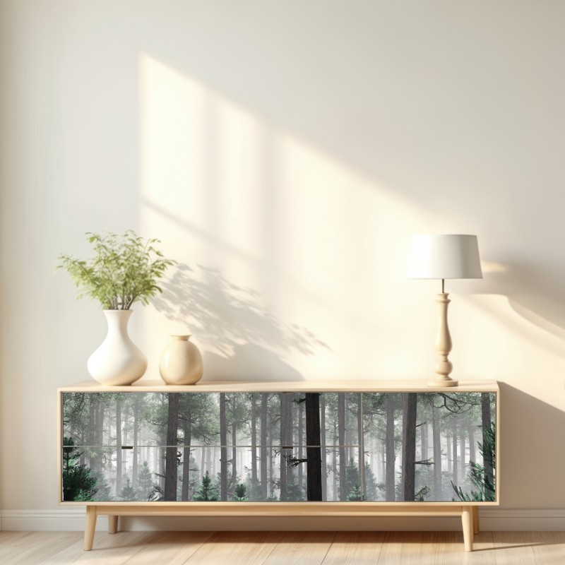 Naklejka repozycjonowalna mglisty iglasty las – Wallissimo® Naklejka repozycjonowalna mglisty iglasty las – Wallissimo®