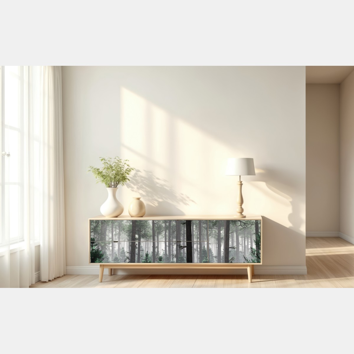 Naklejka repozycjonowalna mglisty iglasty las – Wallissimo® Naklejka repozycjonowalna mglisty iglasty las – Wallissimo®