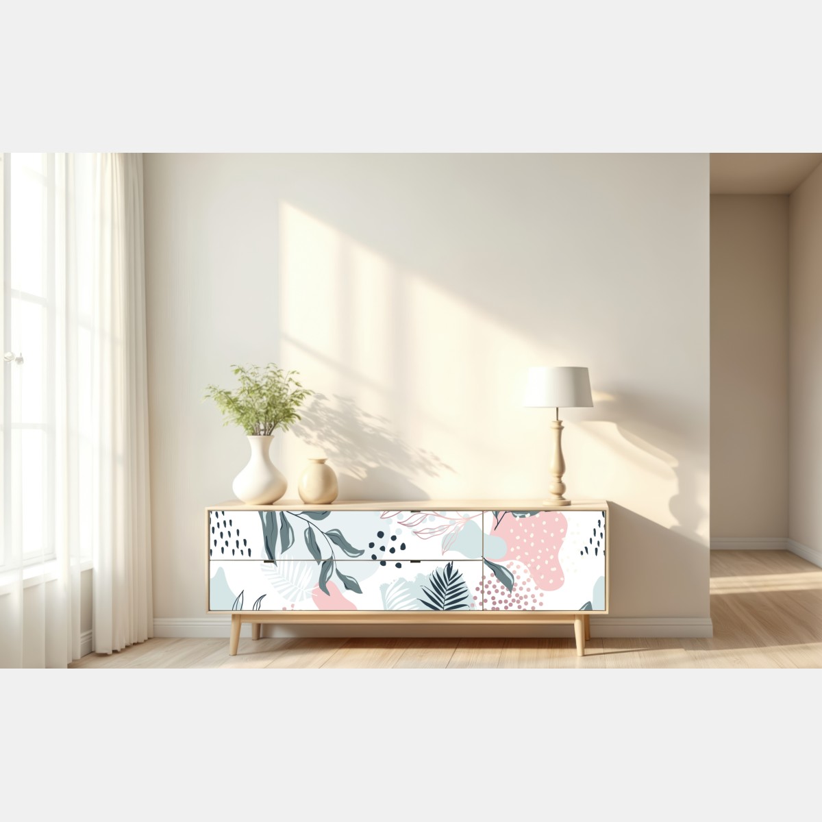 Naklejka repozycjonowalna pastelowy botaniczny wzór abstrakcyjny – Wallissimo® Naklejka repozycjonowalna pastelowy botaniczny wzór abstrakcyjny – Wallissimo®