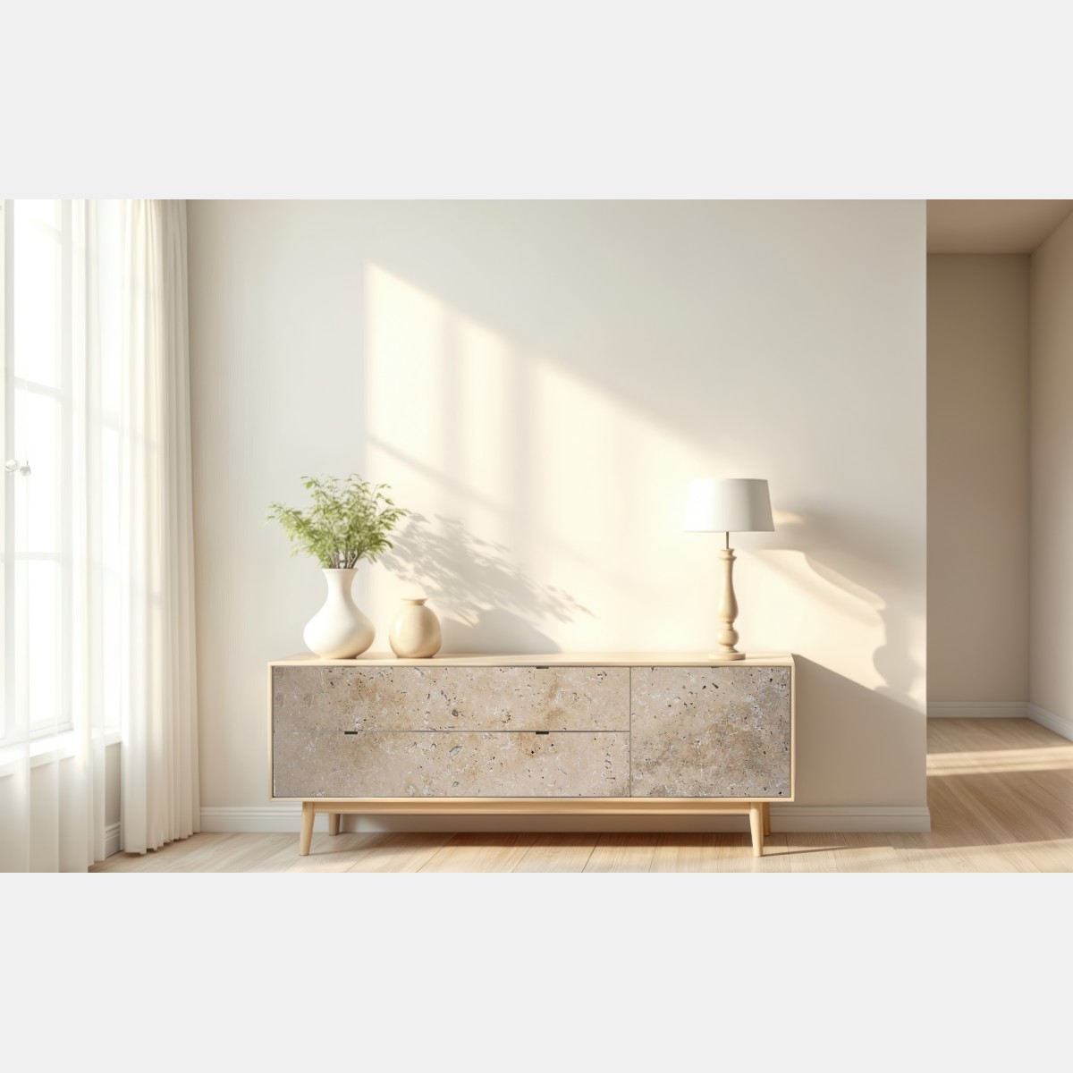 Naklejka repozycjonowalna beżowa tekstura kamienia travertynu – Wallissimo® Naklejka repozycjonowalna beżowa tekstura kamienia travertynu – Wallissimo®